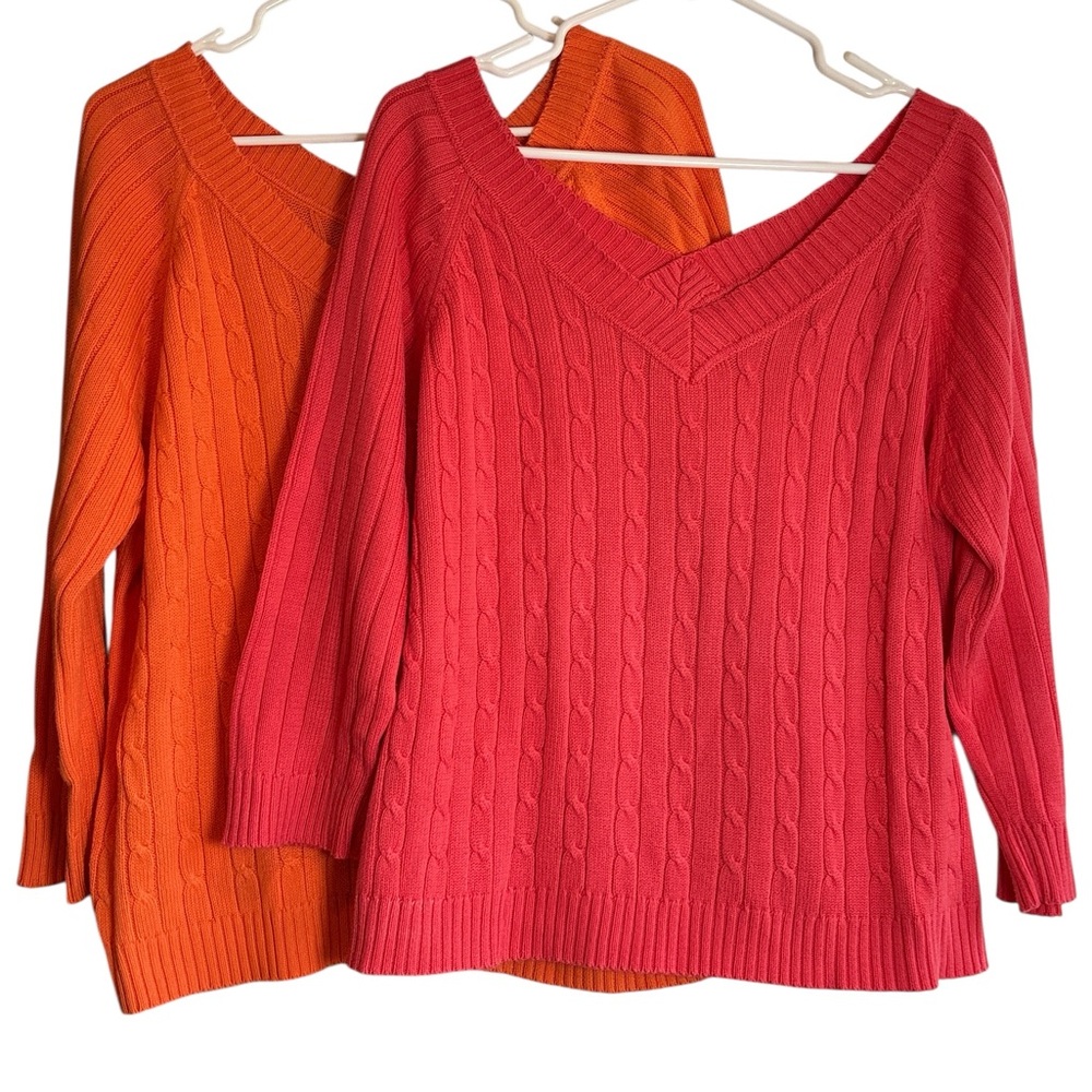 Faded Glory Originals Cable Knit V-Neck Sweaters Lot of 2 | Women’s XL 16/18